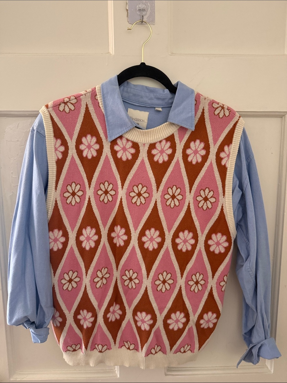 Pink & Brown Floral Diamond Sweater Vest
